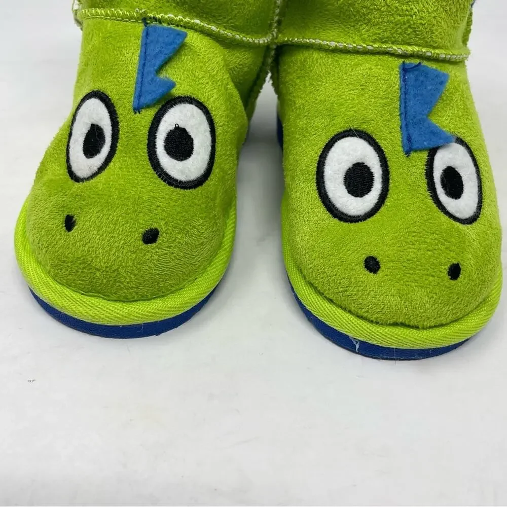 Lazy One Green Dinosaur Fur Lined Toasty Toez Slippers XS (6-7)